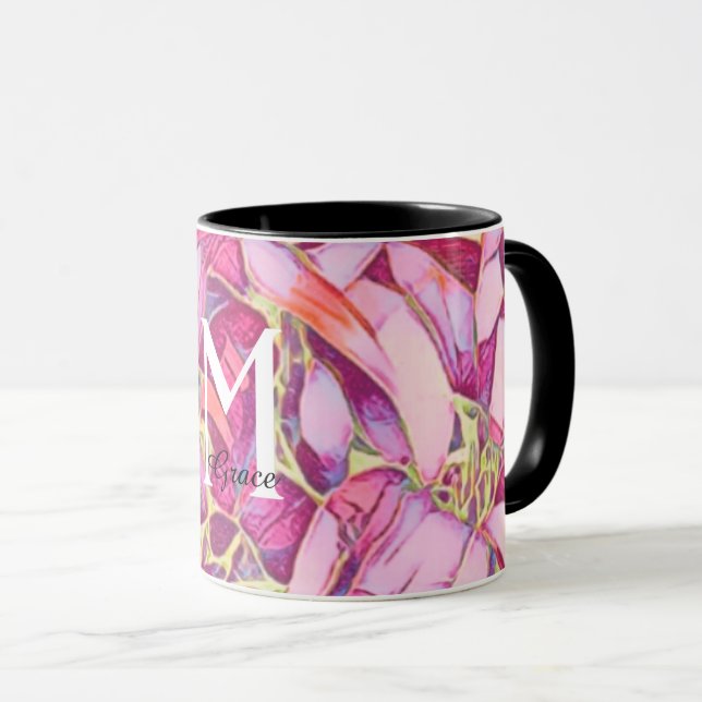 Mug Belle Rose Et Fleur Rose (Devant droit)