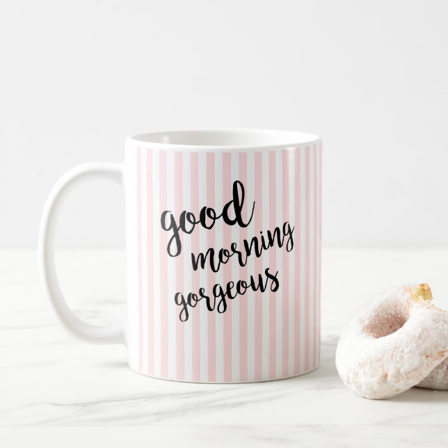 Mug Belle rose rayée bon matin (Avec donut)