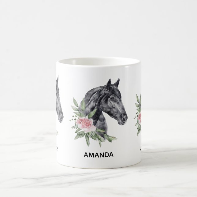 Mug Belle tête de cheval noir Portrait d'aquarelle (Centre)