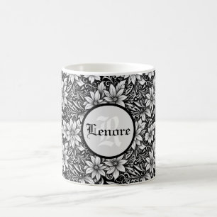 Mug Belles fleurs noires et argentées