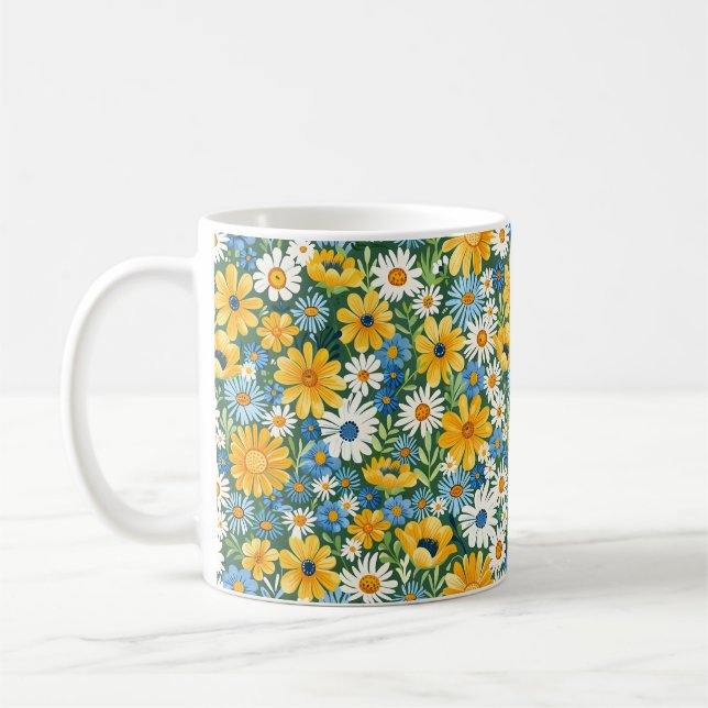 Mug Belles fleurs romantiques jaunes printanières fémi (Gauche)