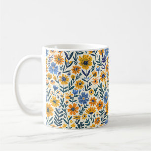 Mug Belles fleurs sauvages jaunes bleues printanières 