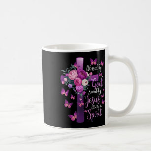 Mug Béni Par Dieu Sauvé Par Jésus Croix Florale Violet