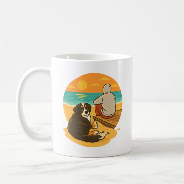 Mug Bernese Mountain Dog Sunset Beach Companion (Gauche)