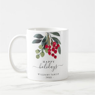 Mug Berries rouges verdure Joyeuses vacances sur mesur