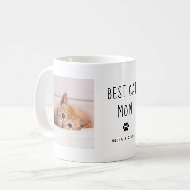 Mug Best Cat Mom | Texte manuscrit de deux photos (Devant gauche)