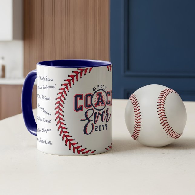 Mug Best Coach Ever Gift Baseball Team Signature Names (Best Coach Ever Baseball Fun Gift with Team Names Mug)