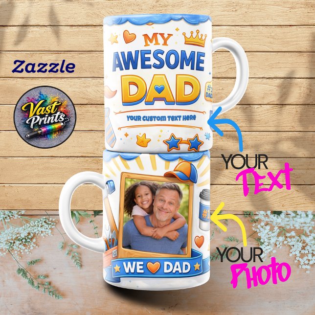 Mug Best Dad Star Custom Text & Photo Collage (best_dad_star_custom_text_photo_collage_mug)
