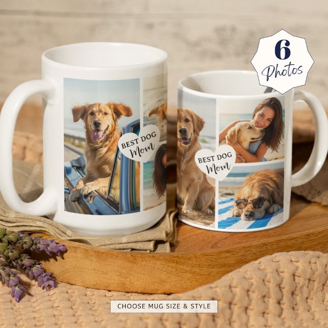 Mug Best Dog Mom 6 Photo Collage Coeur (Créateur téléchargé)