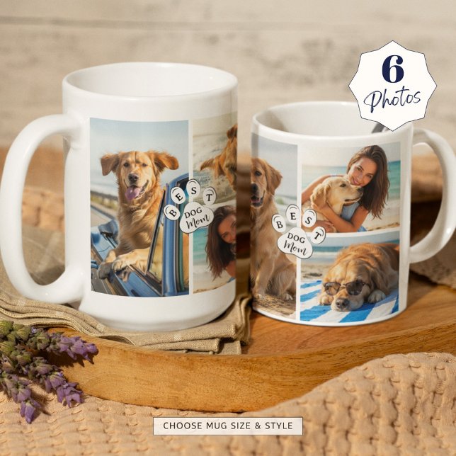 Mug Best Dog Mom 6 Photo Collage Pawprint (Créateur téléchargé)