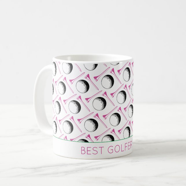 Mug Best Golfer Ever Golf Ball Tee rose vert classique (Devant gauche)