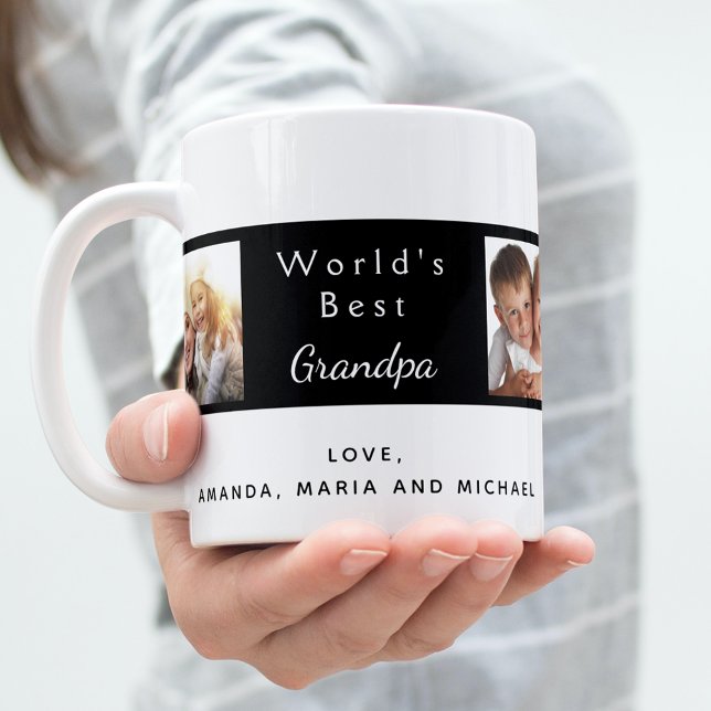 Mug Best grand-père personnalisé photo collage noir bl (Créateur téléchargé)
