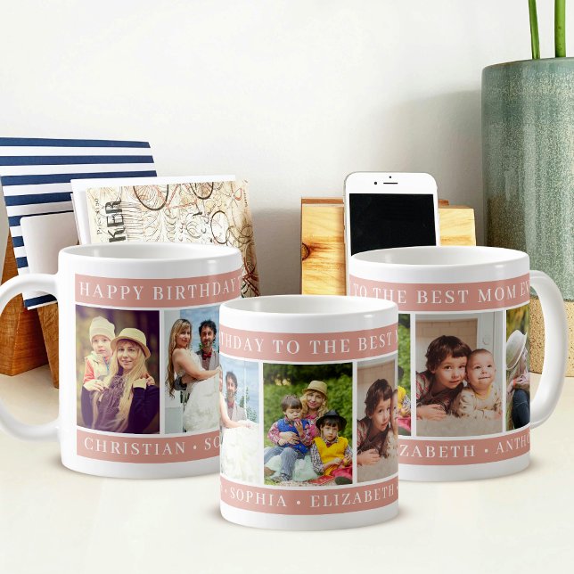 Mug Best Mom Ever Photo Collage Peach Happy Birthday (Créateur téléchargé)