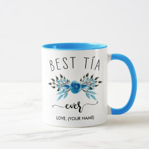 Mug BEST TÍA ever (Votre nom) - Bouquet bleu clair