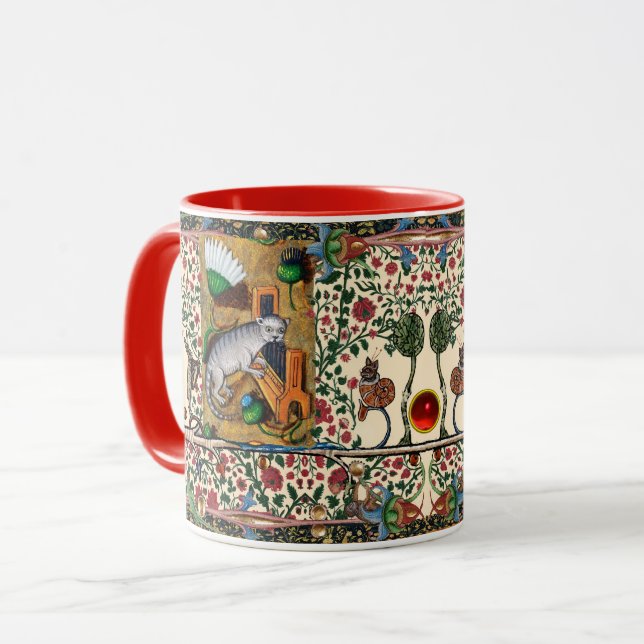 MUG BESTIAIRE MÉDIÉVAL, MUSIQUE, CHAT JOUER ORGE (Devant gauche)