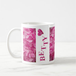 Mug "Betty" Hydrangea rose Lettres florales & Coeur mi