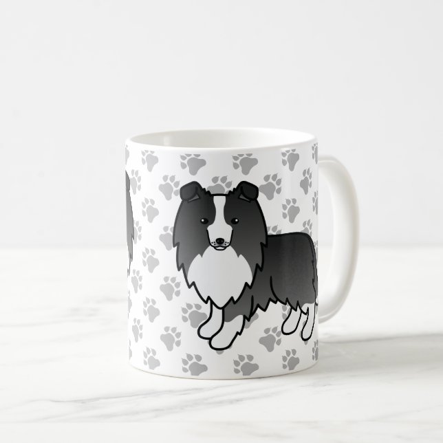 Mug Bi-Black Shetland Sheepdog Sheltie Cartoon Chien (Devant droit)