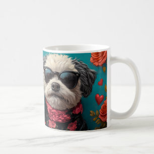 Mug Bichon Frise avec coeur Roses Saint-Valentin