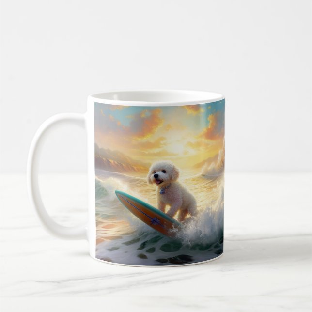 Mug Bichon Frise Beach Plage Surf Peinture (Gauche)