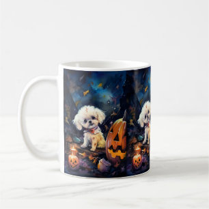 Mug Bichon frisé d'Halloween avec des citrouilles effr