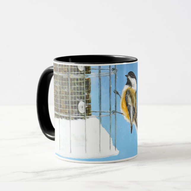 Mug Bickadee sur la peinture d'alimentation - Oiseaux  (Devant gauche)