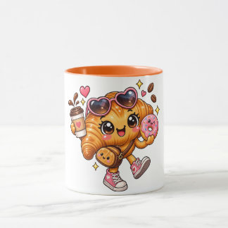 Mug bicolore croissant donut Kawaii mignon