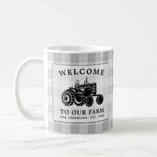 Mug Bienvenue Nom de famille Ferme Tracteur blanc Plai