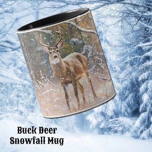 Mug Big Buck Deer Antlers dans la neige et les arbres 