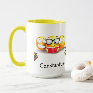 Mug Big Emoji Smiling Reading Red Book Yellow