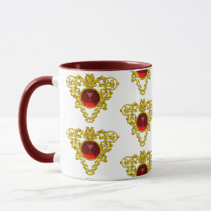 MUG BIJOUX DE COEUR CELTIQUE D'OR AVEC GAMMES DE RUBY