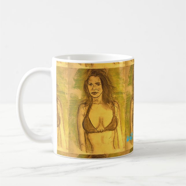 Mug bikini fille marcher sur la plage (Gauche)