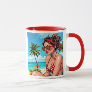 Mug Bikini rouge, lunettes de soleil et femme de Banda