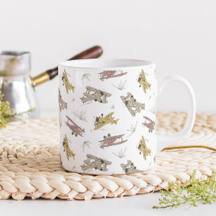 Mug Biplans Art déco rugissants - motif rouge jaune.