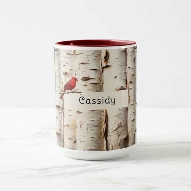 Mug Birch Trees Beaux Oiseaux Cardinaux (Centre)