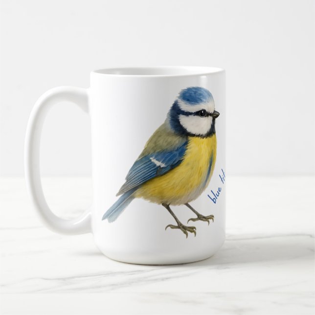 Mug Bird Blue Tit Mug, Watercolour Garden Bird Art (Gauche)