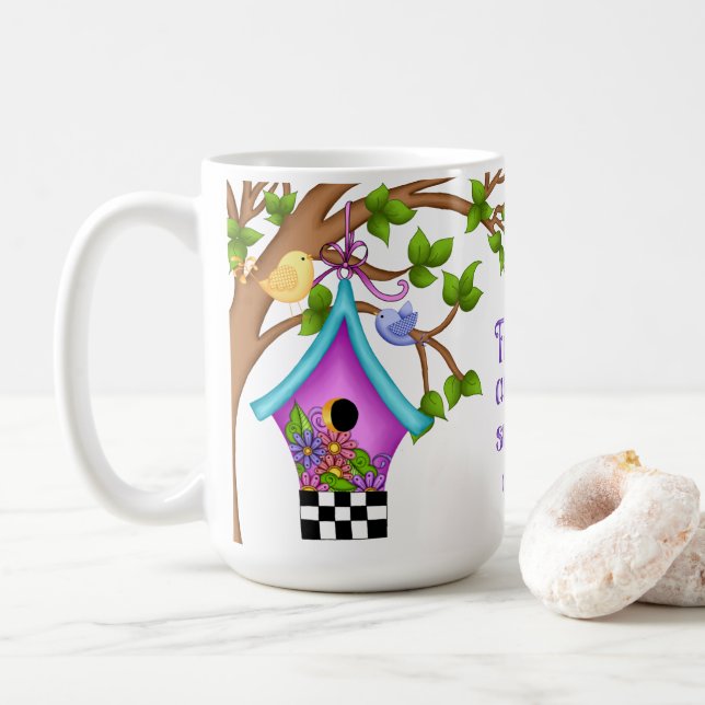Mug Birdhouse en damier (Avec donut)