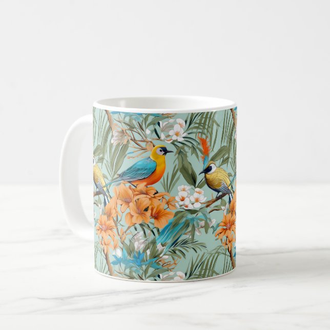 Mug Birds Chinoiserie Mint Orange (Devant gauche)