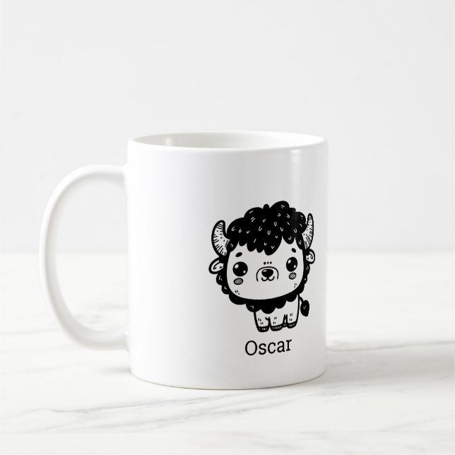 Mug Bison bouffant Baby - Kawaii Farm Animal Art (Gauche)