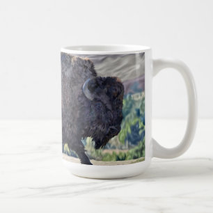Mug Bison d'Amérique errant dans un cadre de prairie