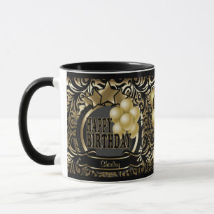 Mug Black and Gold Metallic Happy 00th Birthday Star
