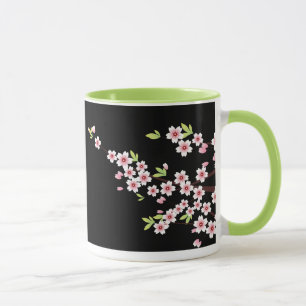 Mug Black avec rose et vert cerisier en fleurs Sakura