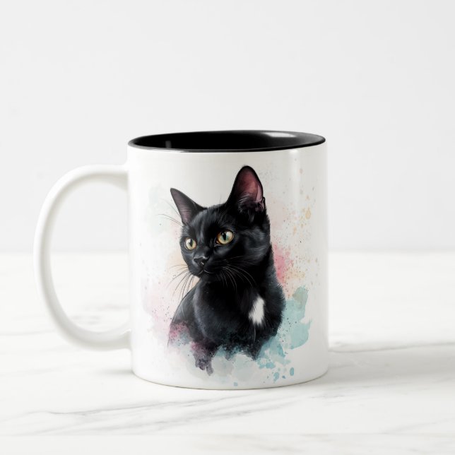Mug black cat add own text  zweifarbige tasse (Links)