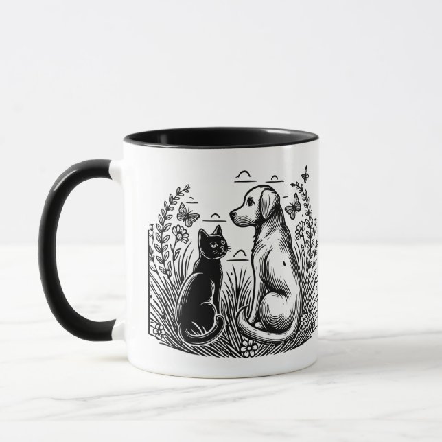 Mug Black Cat and Golden Retriever Silhouette (Gauche)