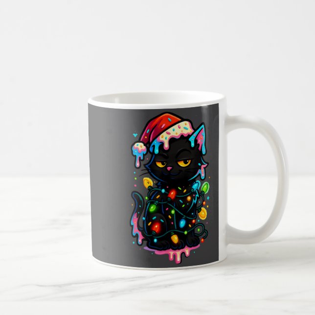Mug Black Cat Christmas Ice Cream Drip Santa Hat Cute  (Droite)