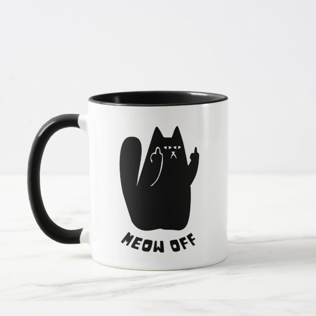 Mug Black Cat pointant le doigt central et dit moi (Gauche)