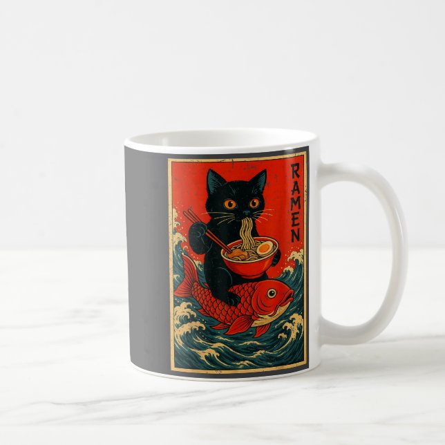 Mug Black Cat Ramen Japanese Graphic Tees For Men Wome (Droite)