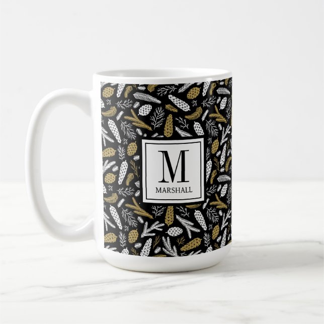 Mug Black Gold Monogram Name Christmas Holiday (Gauche)