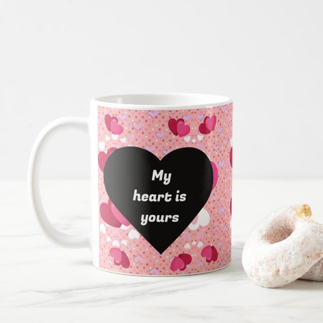 Mug black heart vibrant romantic wallpaper (Avec donut)