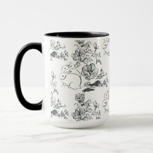 Mug Black Line Art jote Rabbit et Flower