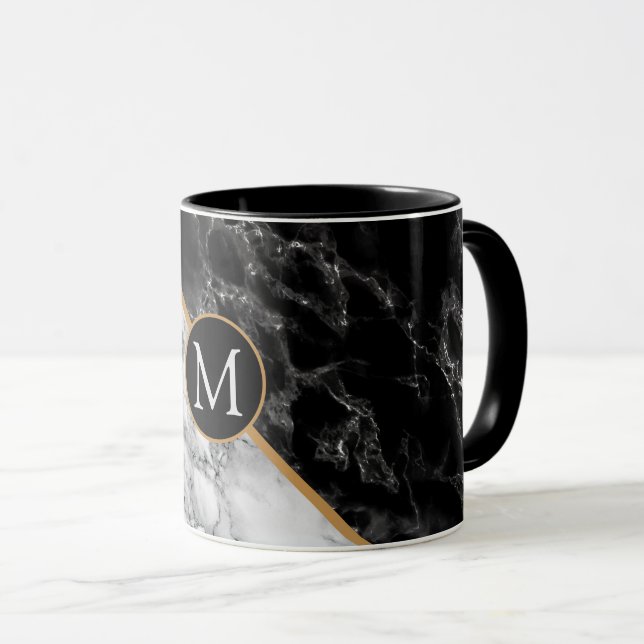 Mug Black & Marbre blanc Stone tendance - Ajouter votr (Devant droit)
